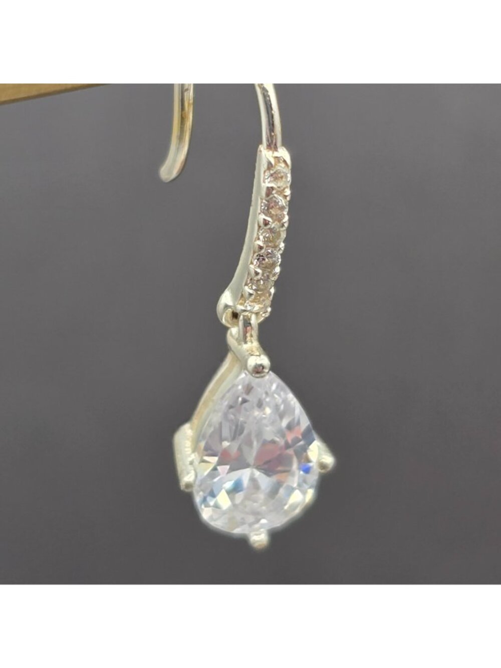 Sterling Silver Pear Cut Cubic Zirconia Dangle Earrings 1" Pave Teardrop Jewelry - Picture 7 of 10
